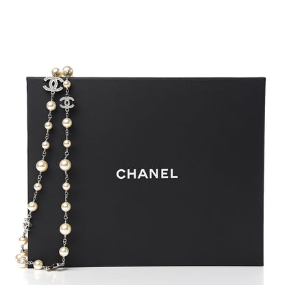 Chanel Crystal Pearl CC Long Necklace Silver 4 of 4