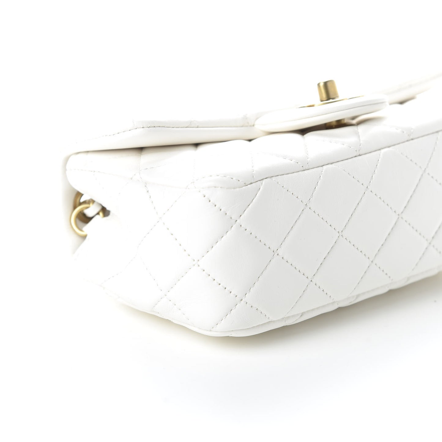 Lambskin Quilted Mini Rectangular Pearl Crush Flap White