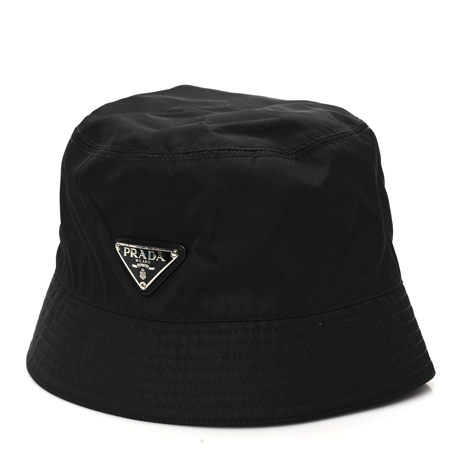 Prada Re-Nylon Metal Triangle Logo Womens Bucket Hat M Black 1 of 8
