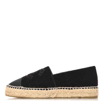 Chanel Velvet Grosgrain CC Espadrilles 37 Black 1 of 10