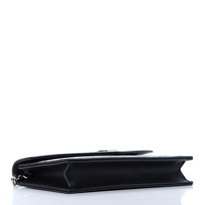 Saint Laurent Grain De Poudre Matelasse Chevron Monogram Envelope Chain Wallet Black 3 of 7