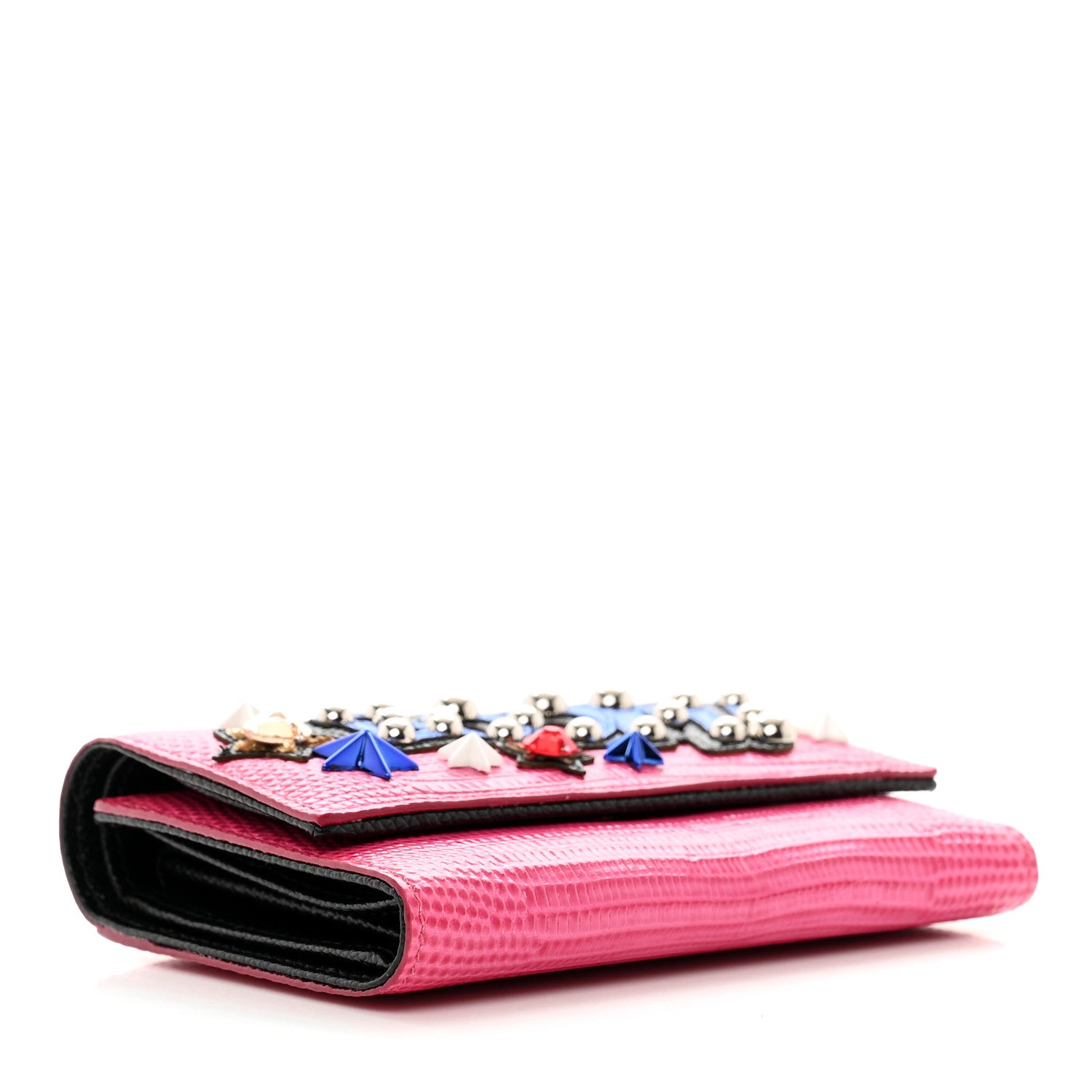 Dolce & Gabbana Iguana Calfskin Embossed Dauphine Boom Embellished Wallet Pink Multicolor 4 of 7