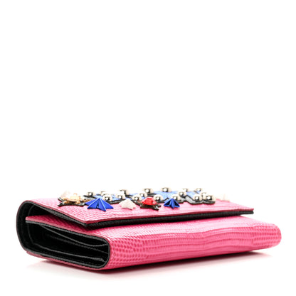 Dolce & Gabbana Iguana Calfskin Embossed Dauphine Boom Embellished Wallet Pink Multicolor 4 of 7