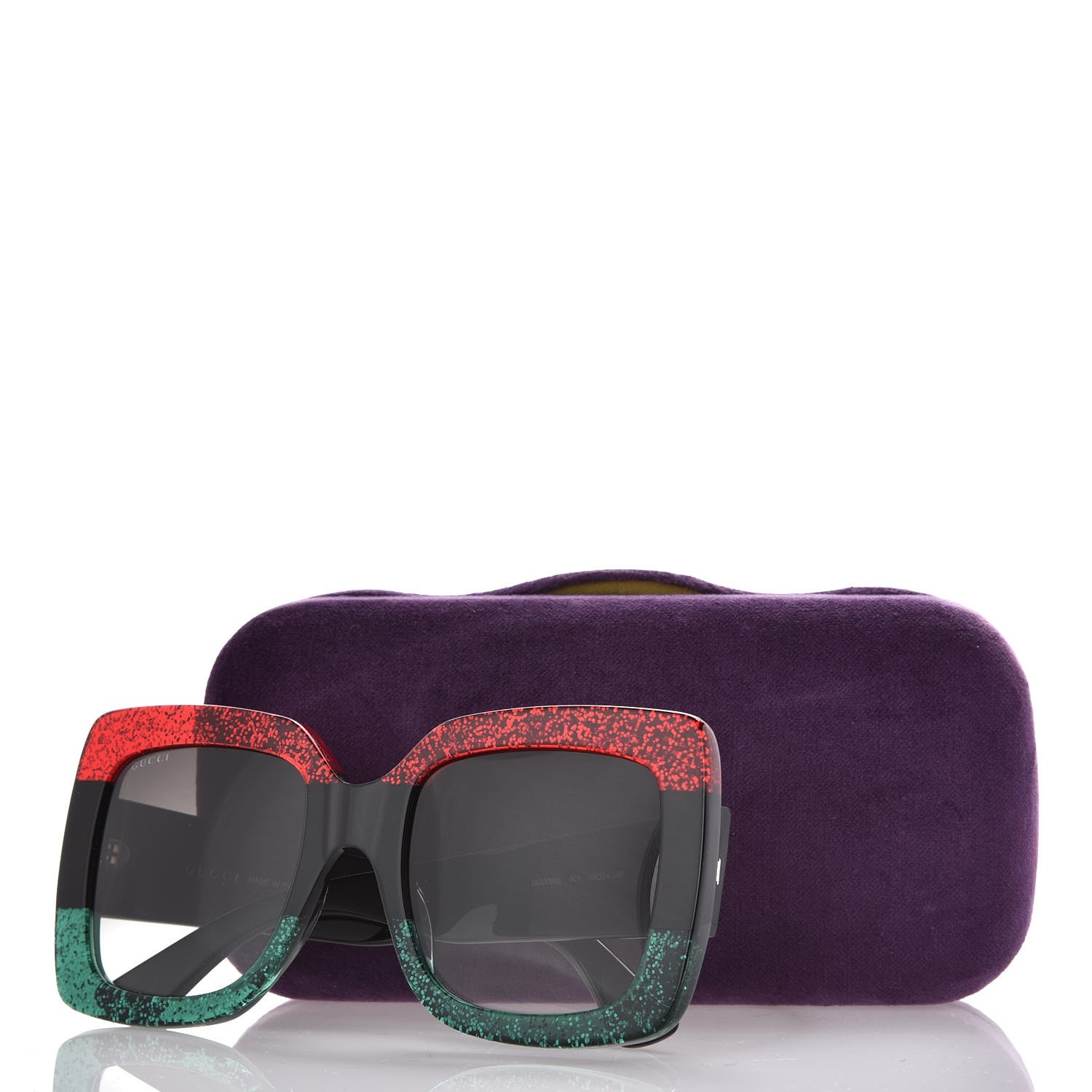 Gucci Square Frame GG0083S Sunglasses Glitter Red Black Green 8 of 8
