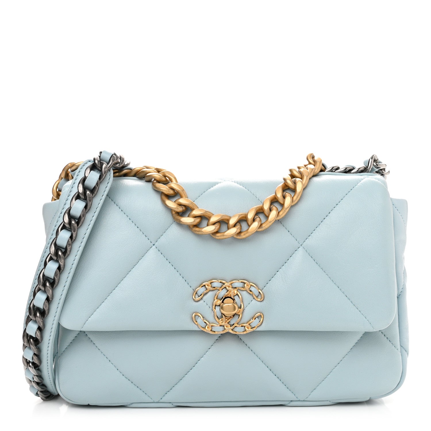 Chanel Lambskin Quilted Medium Chanel 19 Flap Light Blue 1 of 11