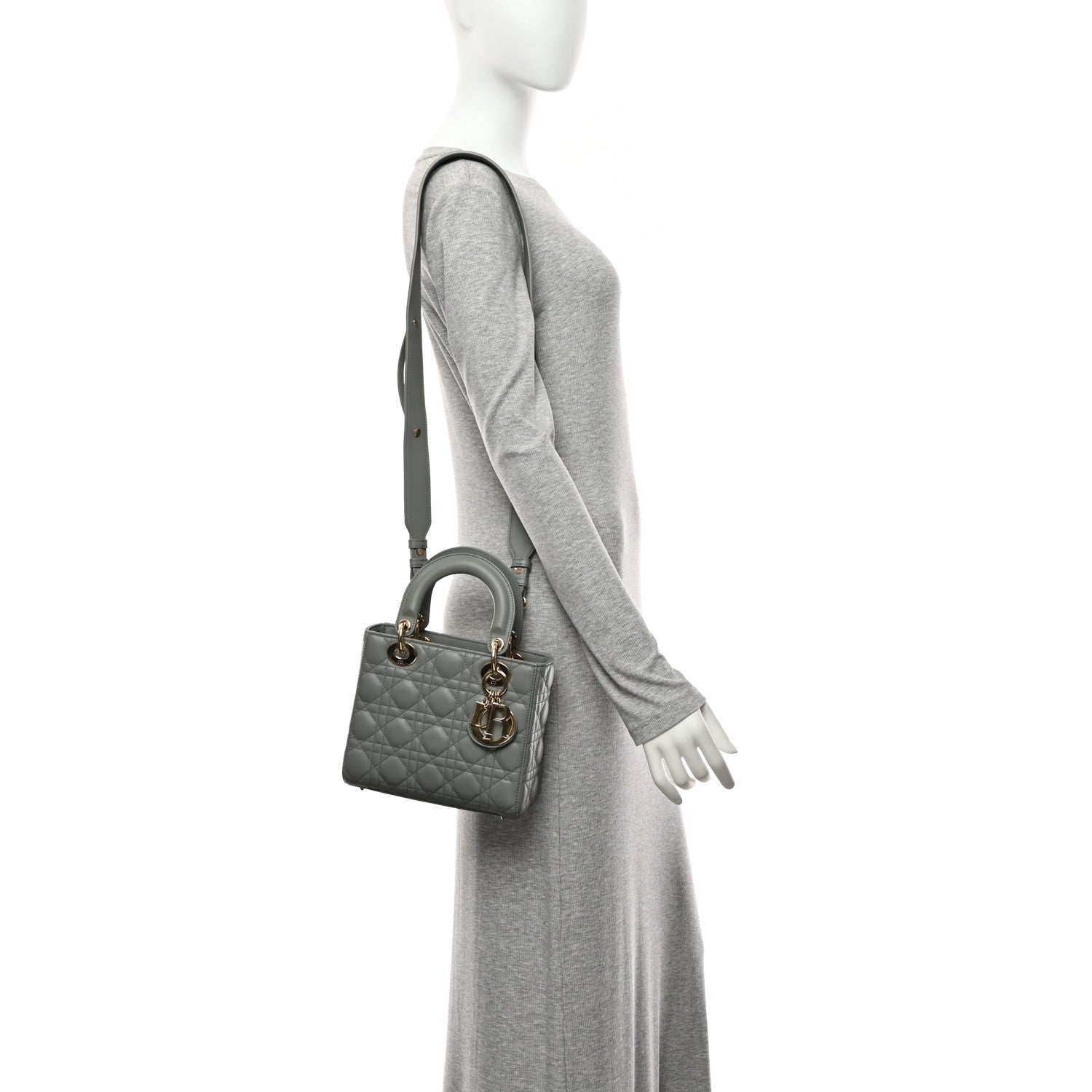 Christian Dior Lambskin Cannage Small My ABCDior Lady Dior Grey 2 of 10