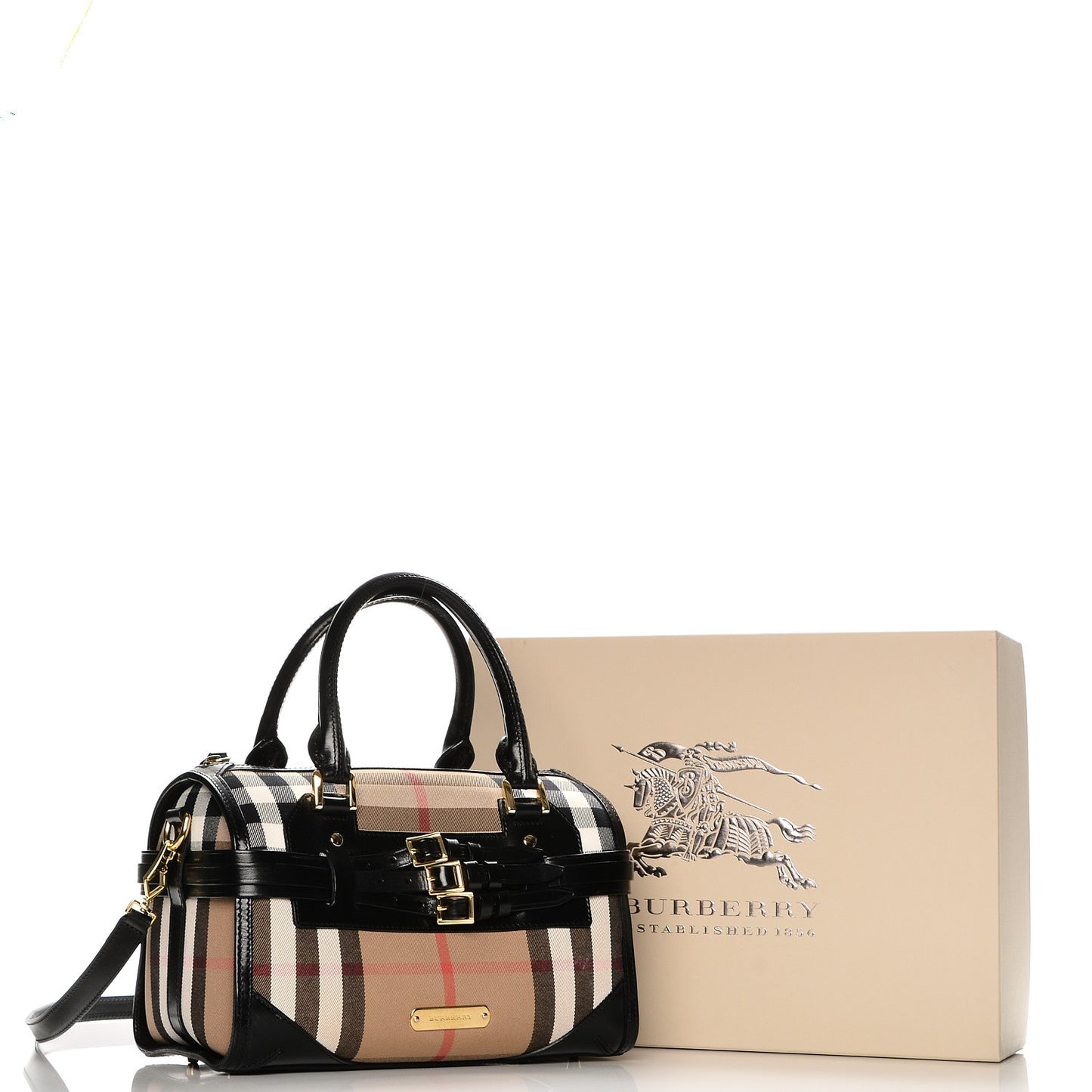 House Check Bridle Calfskin Medium Alchester Bowling Bag Black