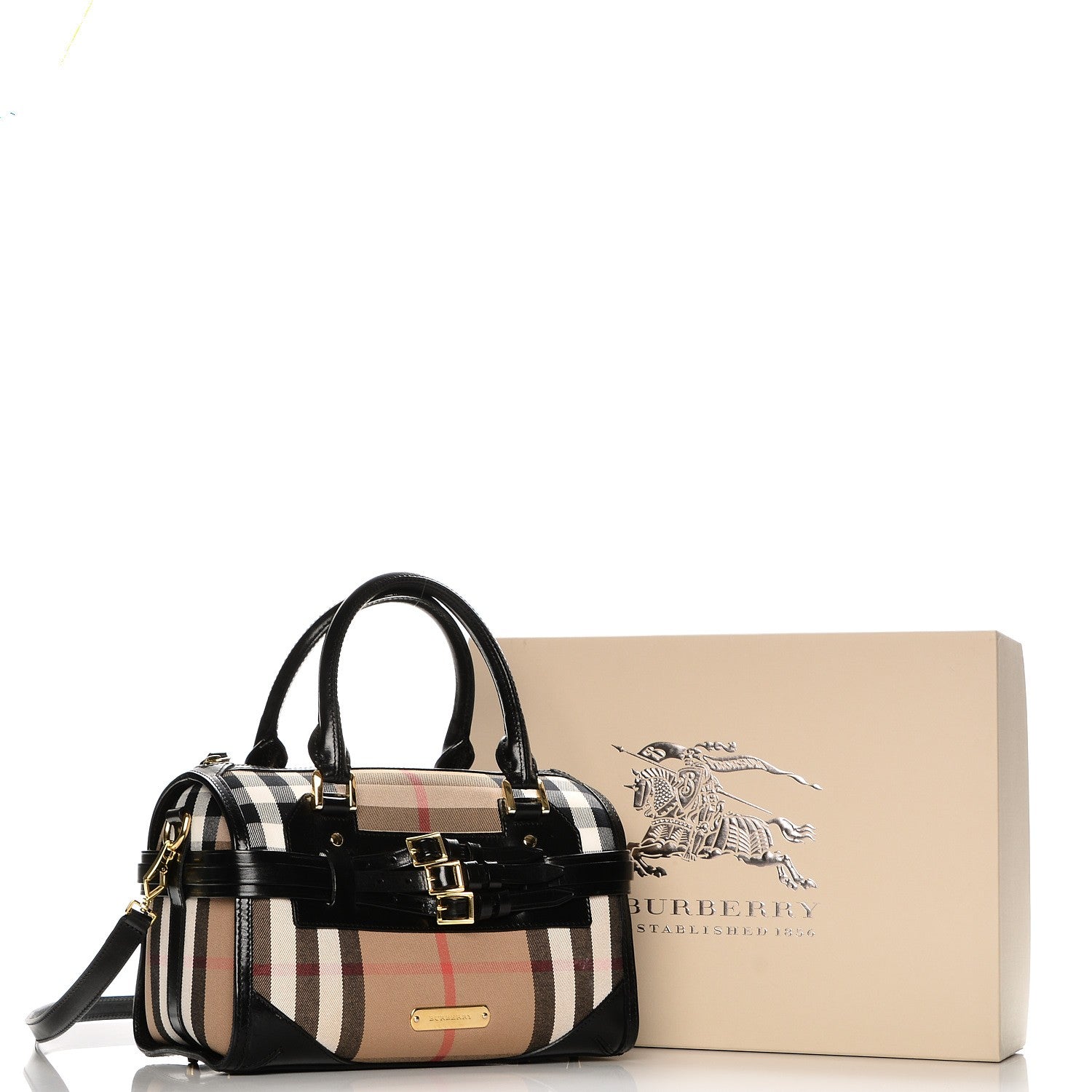 Burberry House Check Bridle Calfskin Medium Alchester Bowling Bag Black 7 of 15