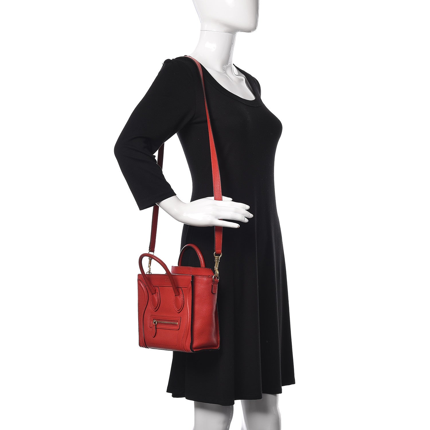 Celine Drummed Calfskin Nano Luggage Coquelicot 2 of 14