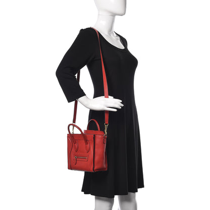 Celine Drummed Calfskin Nano Luggage Coquelicot 2 of 14