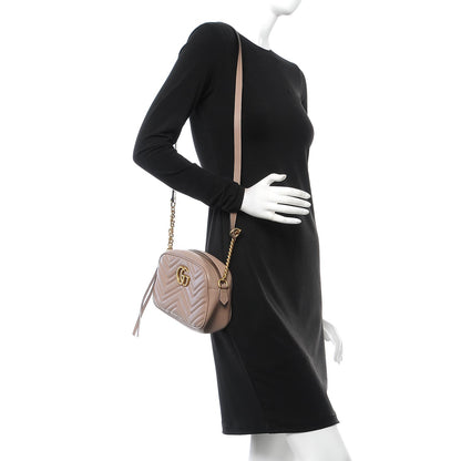 Gucci Calfskin Matelasse Small GG Marmont Chain Shoulder Bag Taupe 2 of 7
