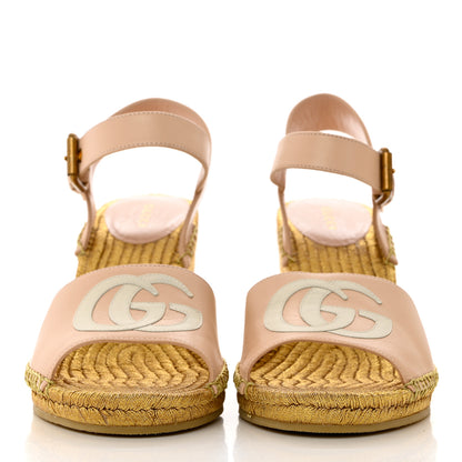 Gucci Malaga Kid Lifford Calfskin GG Espadrille Wedge Sandals 39 Skin Rose Dusty White 2 of 10