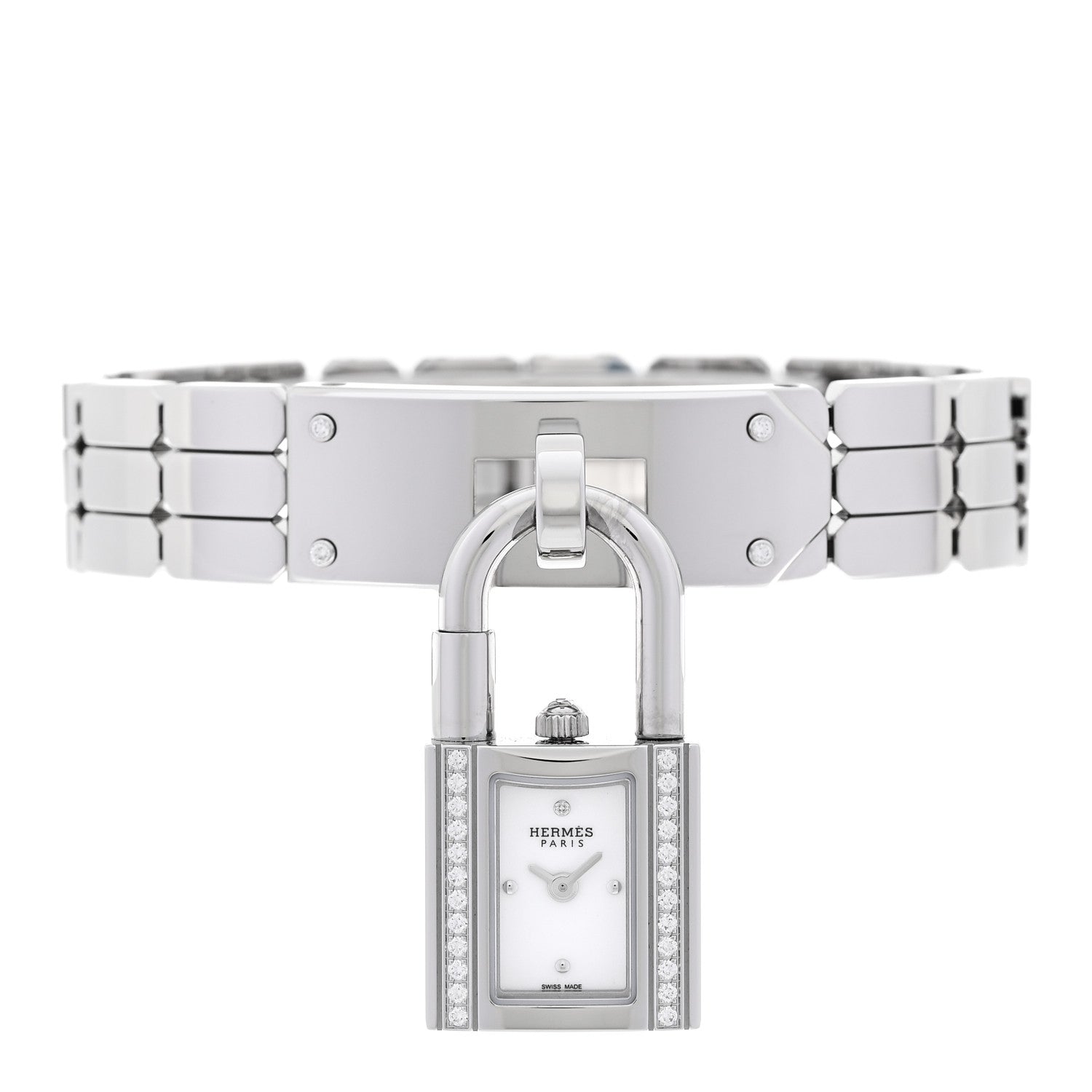 Hermes Stainless Steel Diamond 16mm Kelly Quartz Watch 2 of 8