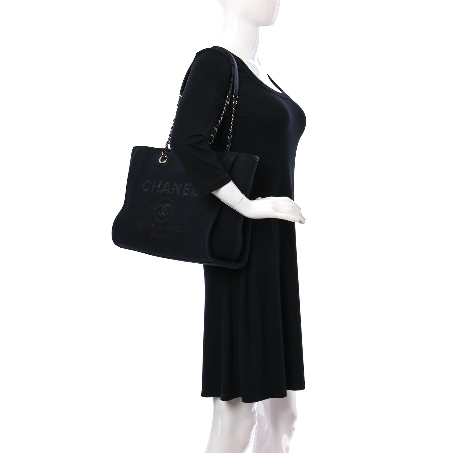Woven Straw Raffia Small Deauville Tote Black