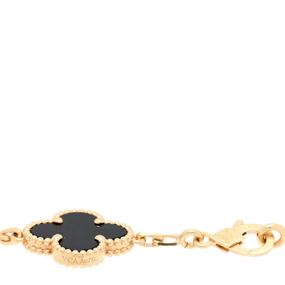 Van Cleef & Arpels 18K Yellow Gold Black Onyx 5 Motifs Vintage Alhambra Bracelet 3 of 4