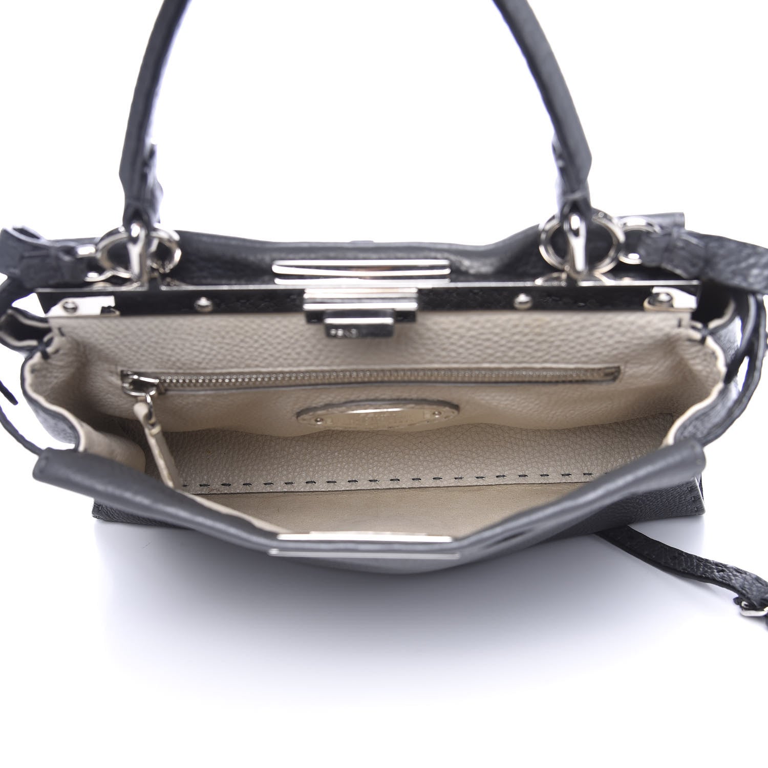 Fendi Cuoio Romano Selleria Bi-Color Medium Peekaboo Iconic Satchel Asfalto Latte 5 of 10