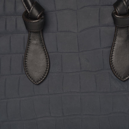 Celine Smooth Calfskin Nubuck Crocodile Embossed Small Tie Knot Tote Navy 12 of 16