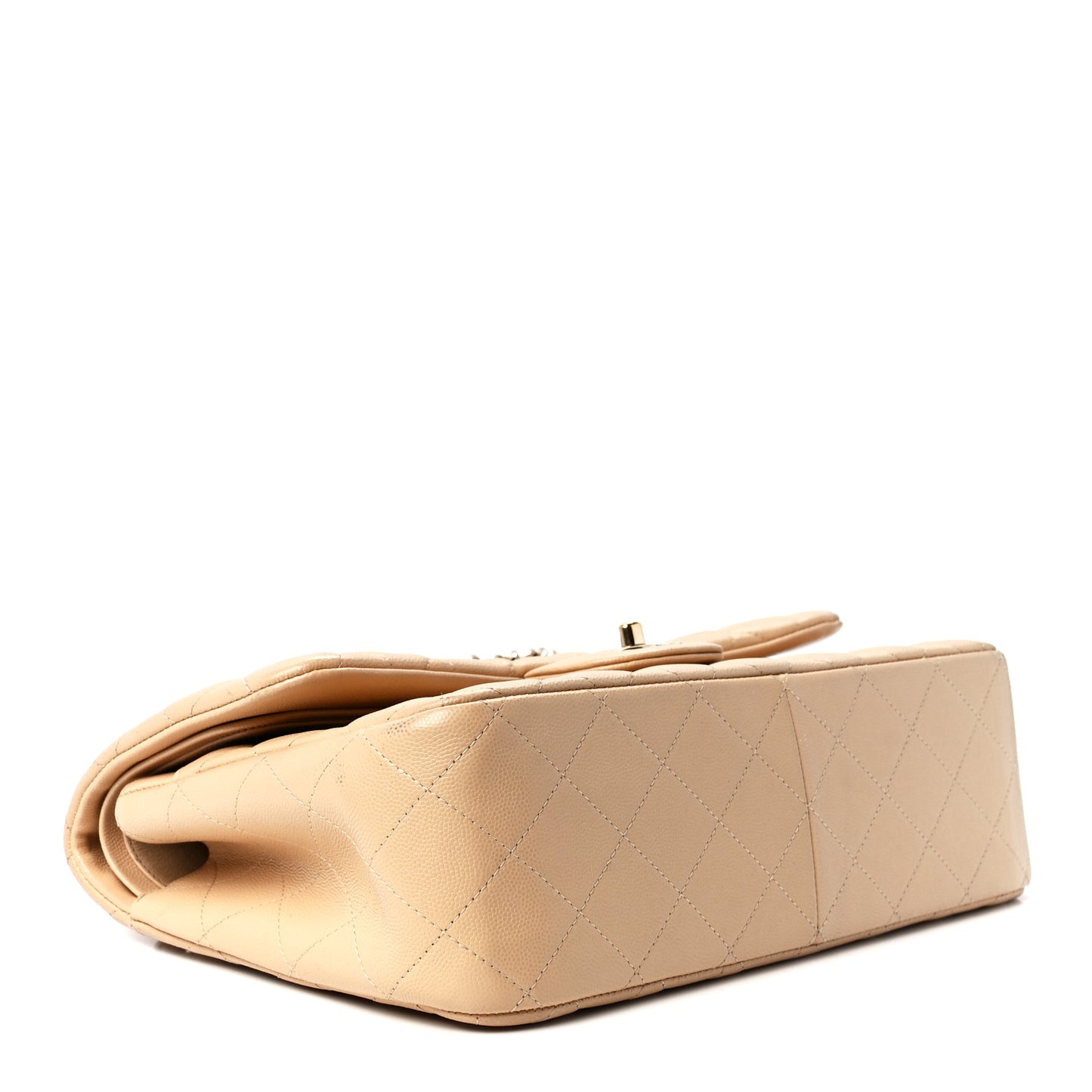 Caviar Quilted Jumbo Double Flap Beige