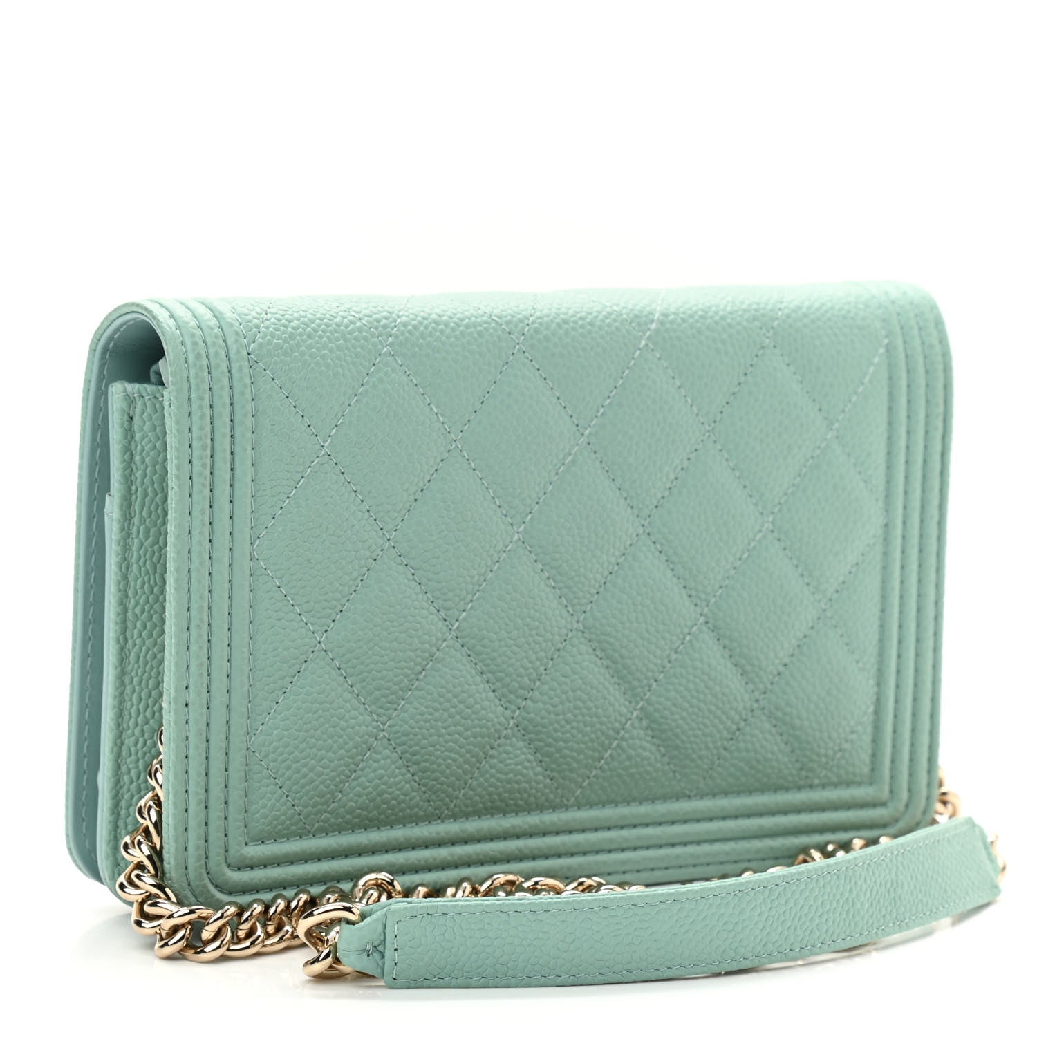 Chanel Caviar Quilted Boy Wallet On Chain WOC Light Blue 3 of 14