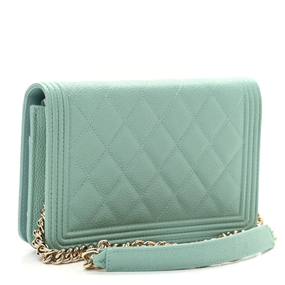 Chanel Caviar Quilted Boy Wallet On Chain WOC Light Blue 3 of 14