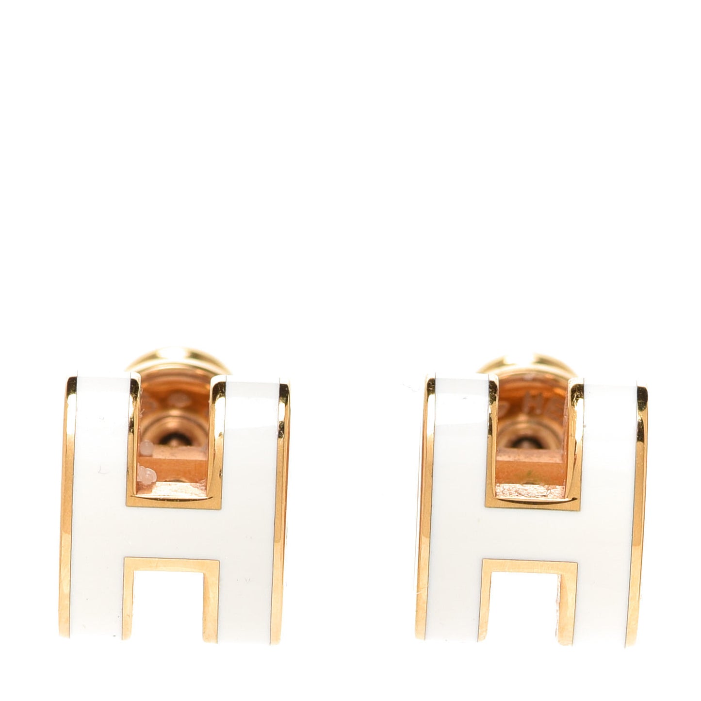 Gold Lacquered Mini Pop H Earrings White