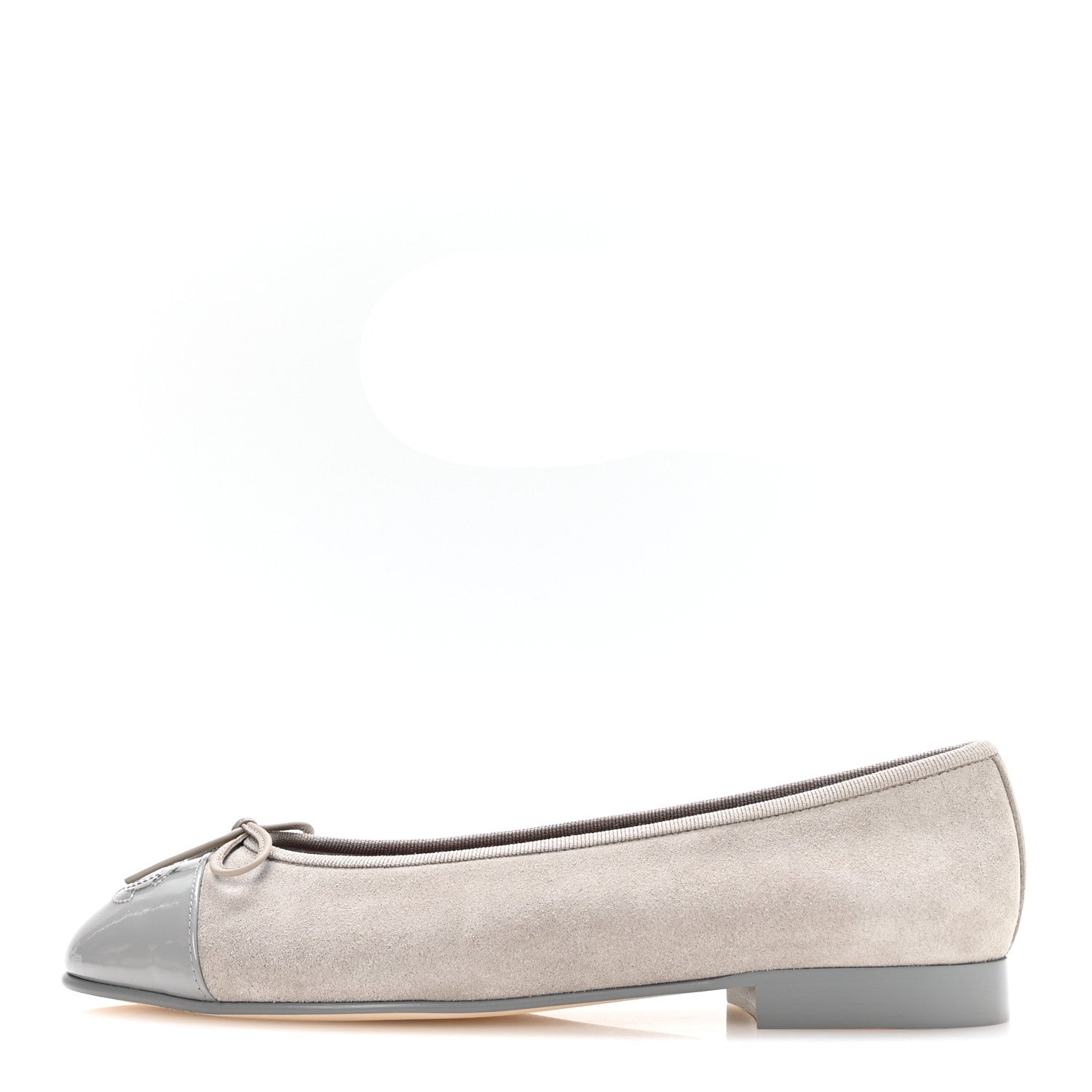 Chanel Suede Patent Cap Toe CC Ballerina Flats 38.5 Grey 38 Light Grey 1 of 9