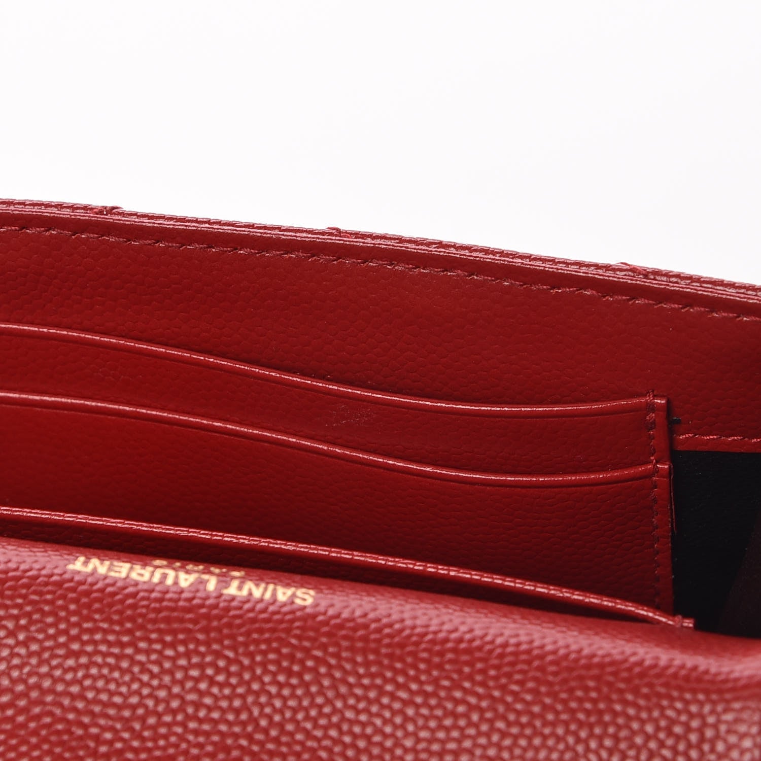 Saint Laurent Grain De Poudre Matelasse Chevron Small Monogram Envelope Wallet New Red 10 of 11