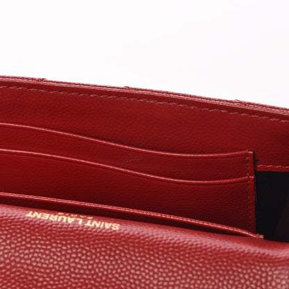 Saint Laurent Grain De Poudre Matelasse Chevron Small Monogram Envelope Wallet New Red 10 of 11