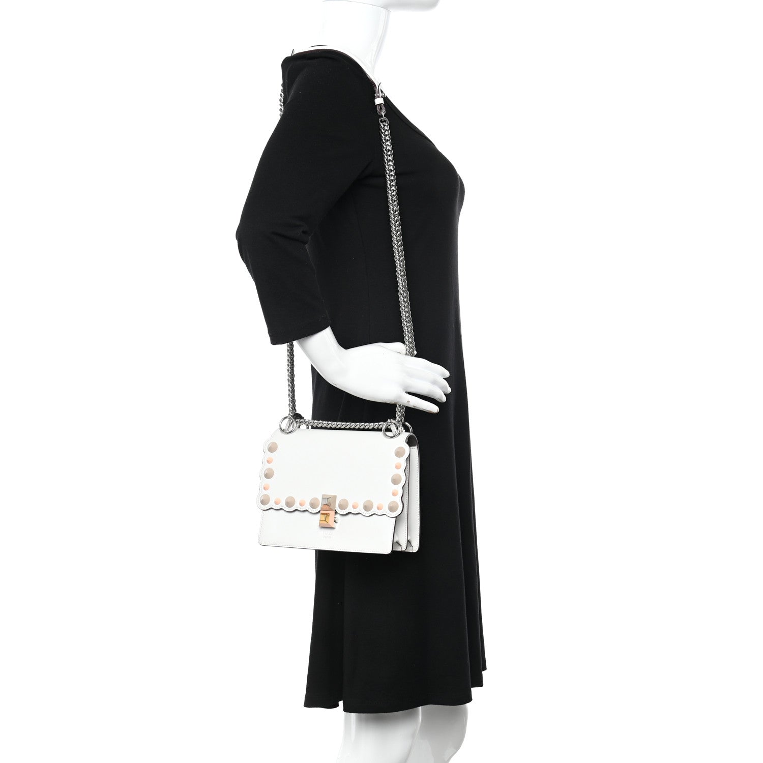 Fendi Vitello Liberty Scalloped Multi Studded Small Kan I Shoulder Bag White Ice Multicolor 2 of 14