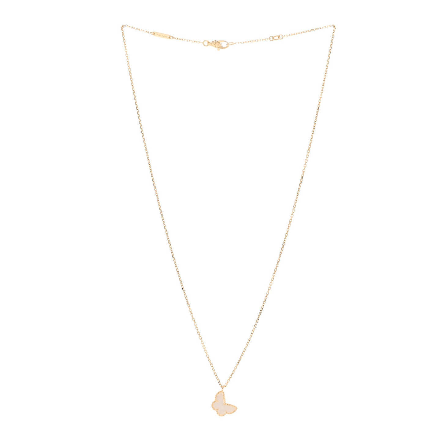 18K Yellow Gold Mother of Pearl Sweet Alhambra Butterfly Pendant Necklace