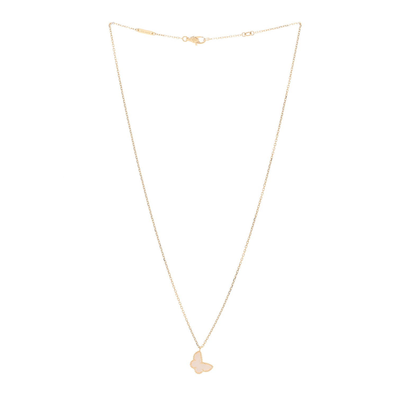 Van Cleef & Arpels 18K Yellow Gold Mother of Pearl Sweet Alhambra Butterfly Pendant Necklace 3 of 5