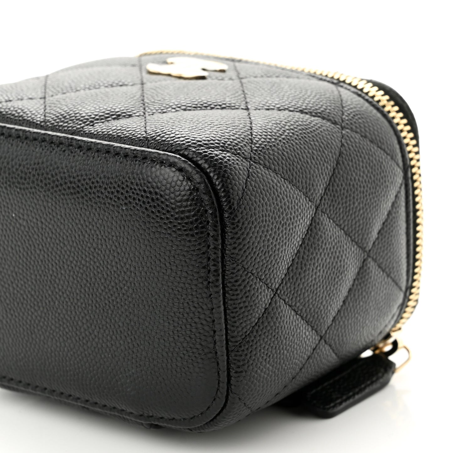 Caviar Quilted Mini Pearl On Top Vanity Case With Chain Black