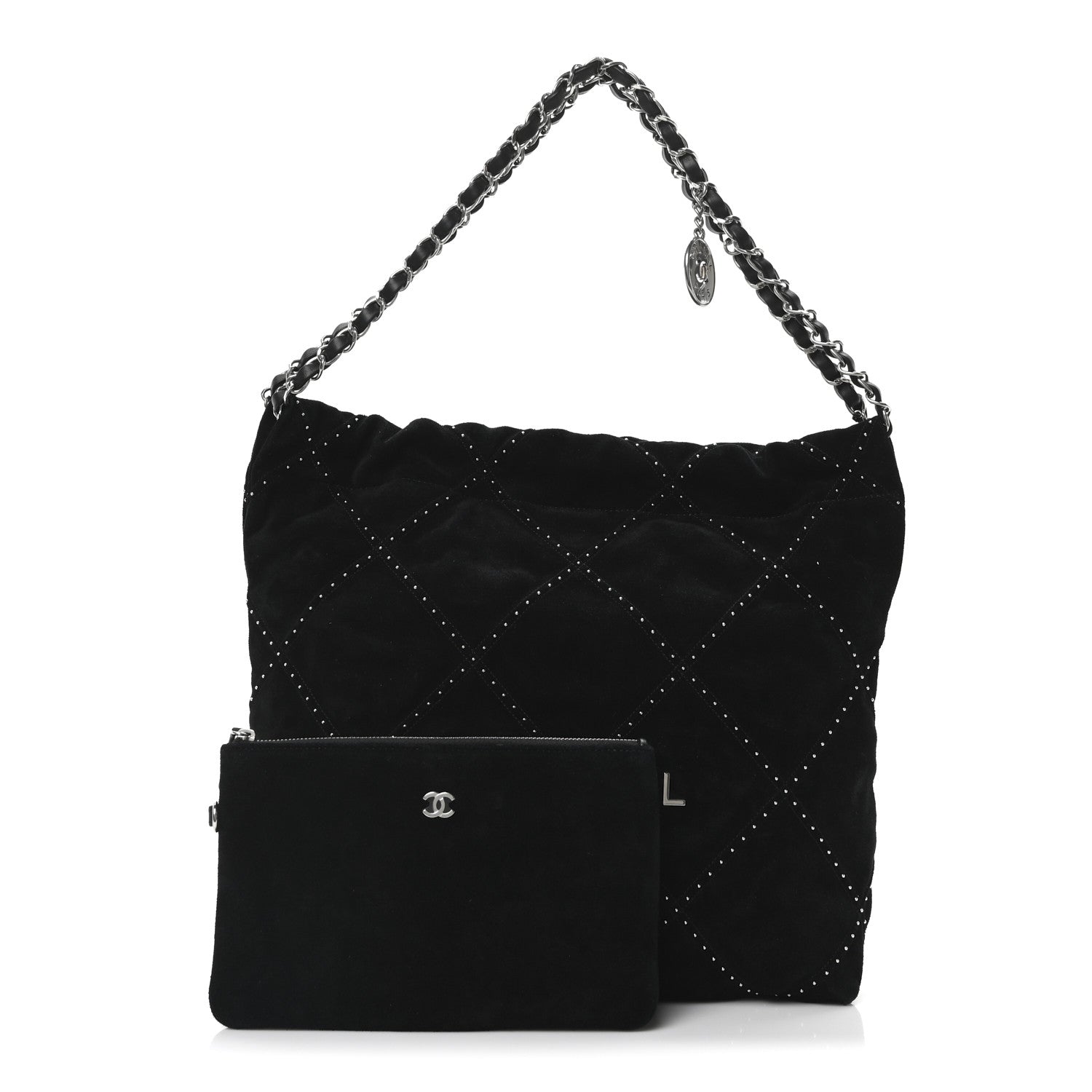 Chanel Suede Quilted Studded Small Chanel 22  Black 3 of 11