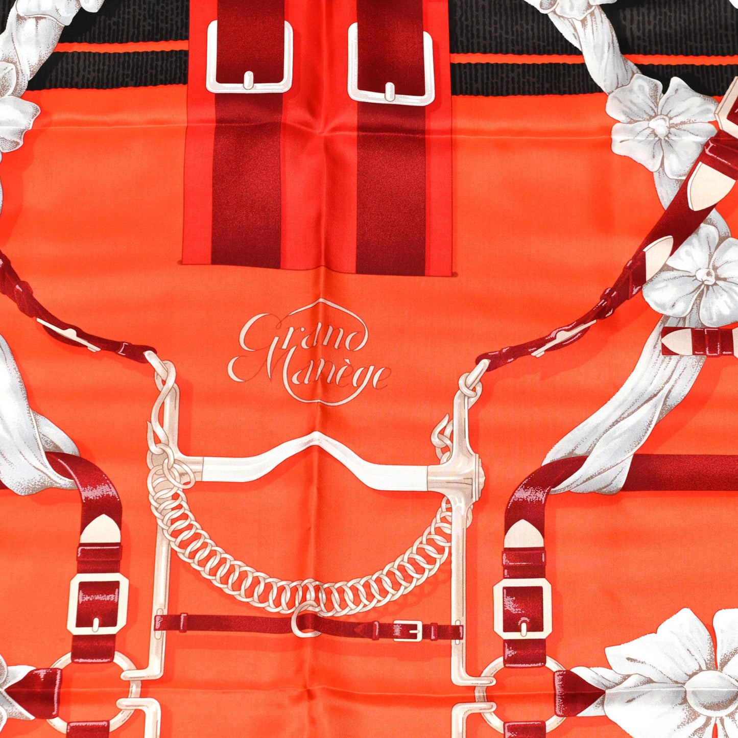 Silk Grand Manege Shawl 140 Vermillion Coquelicot White