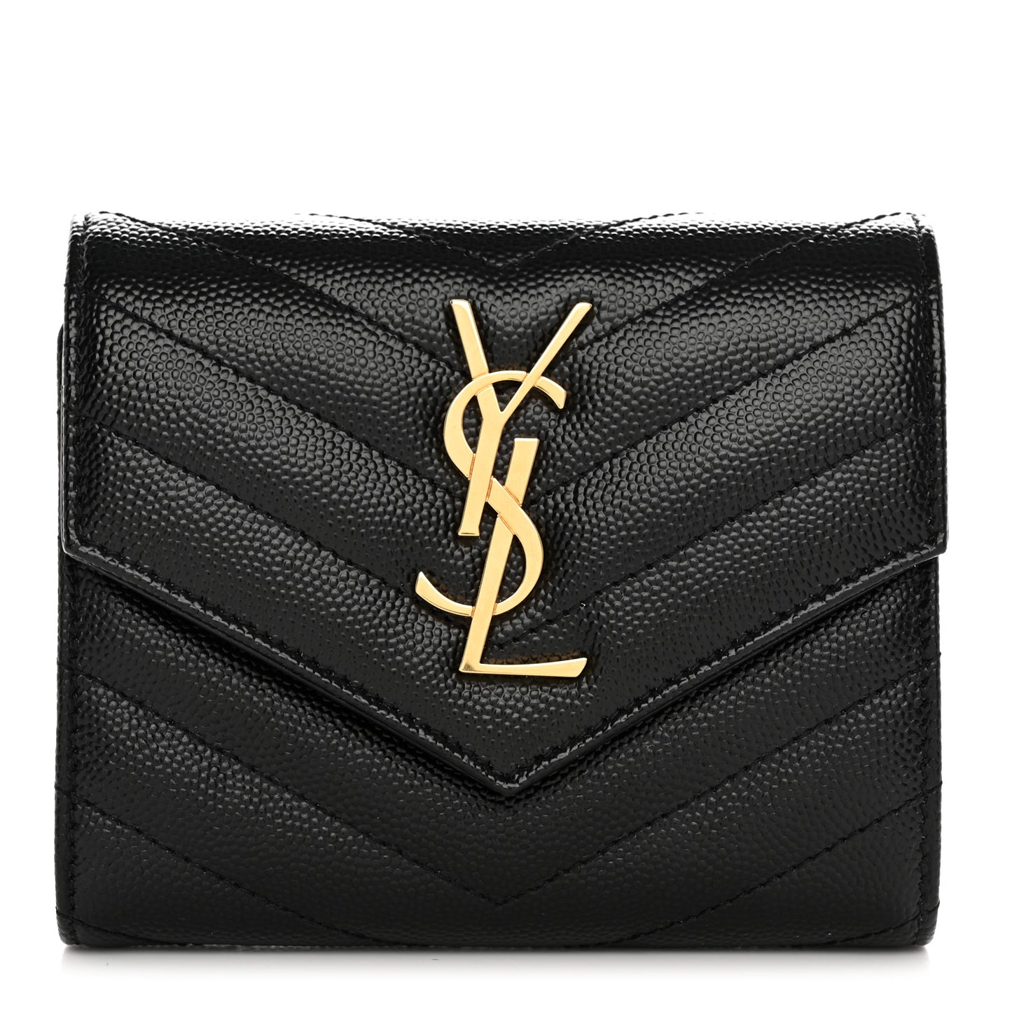 Grain De Poudre Matelasse Chevron Monogram Compact Tri Fold Wallet Black