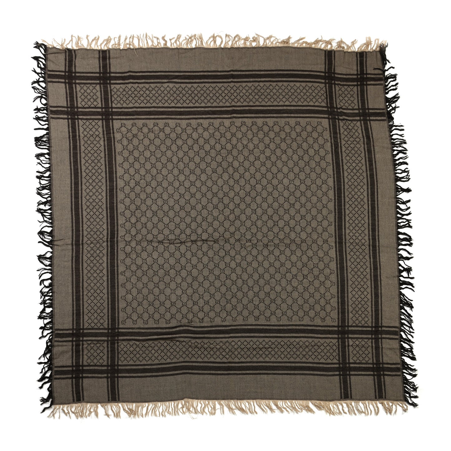 Wool Silk GG Monogram Diamante Plaid Surviee Shawl Beige Dark Brown