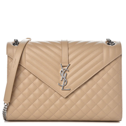 Saint Laurent Grain De Poudre Mixed Matelasse Large Triquilt Monogram Satchel Nude Powder 1 of 8