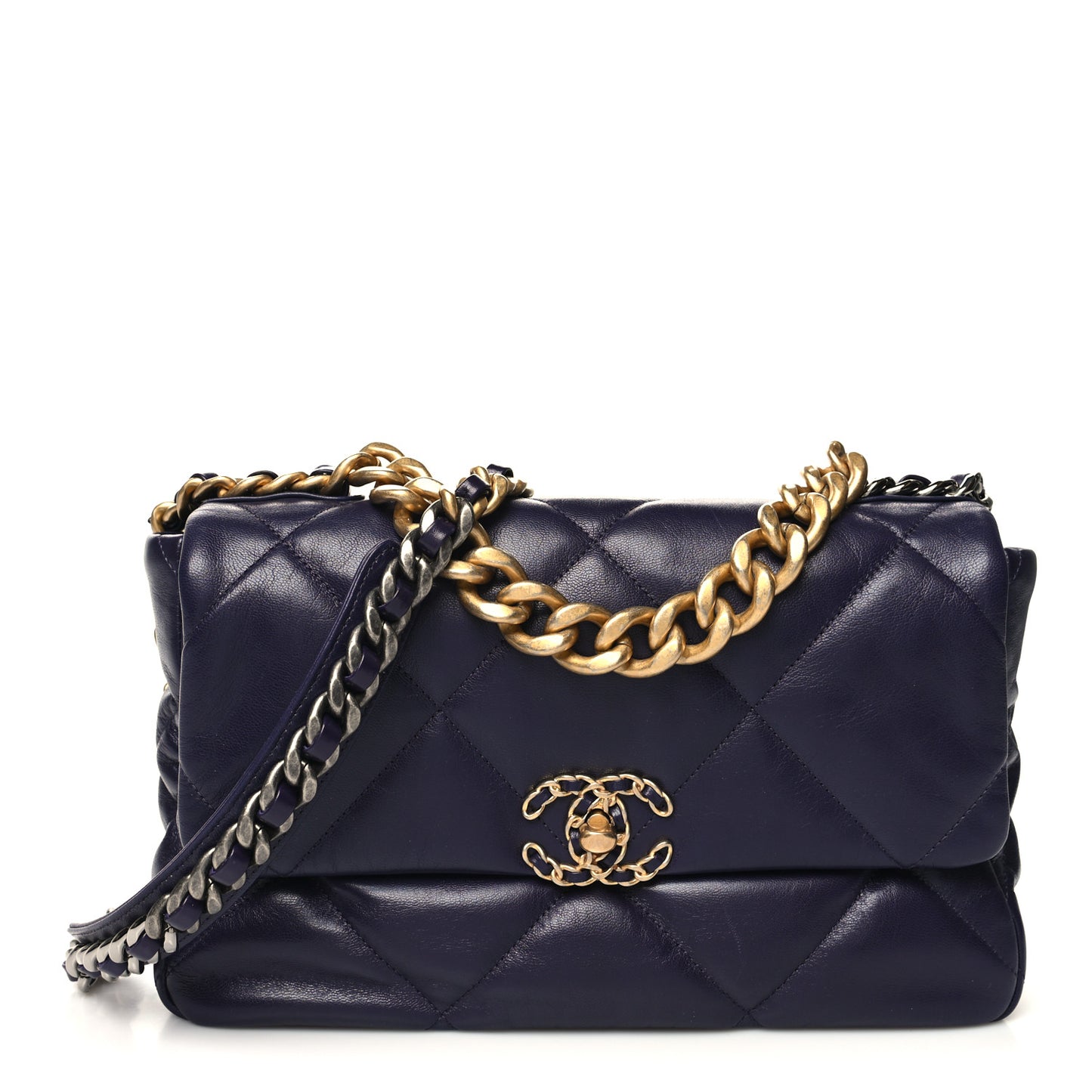 Goatskin Quilted Large Chanel 19 Flap Dark Purple