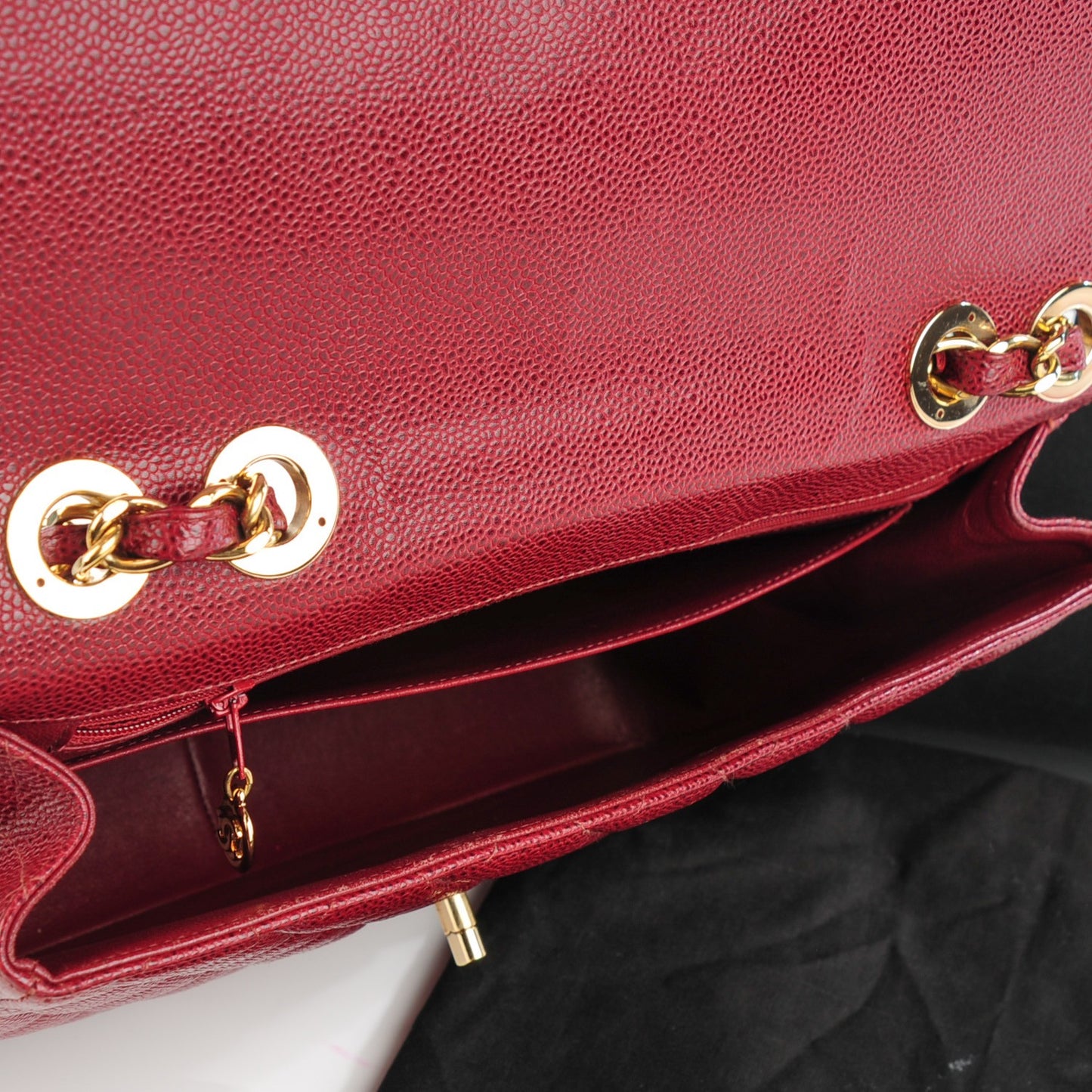 Caviar Quilted Jumbo Single Flap Dark Red