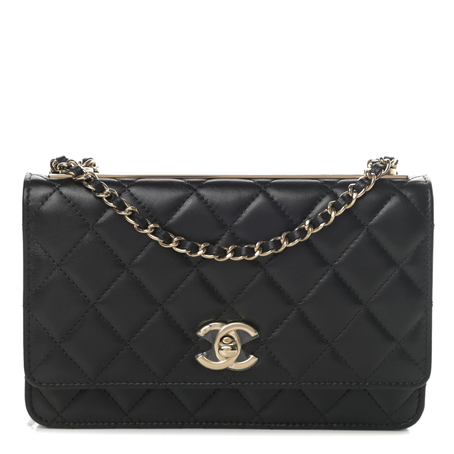Lambskin Quilted Trendy CC Wallet On Chain WOC Black