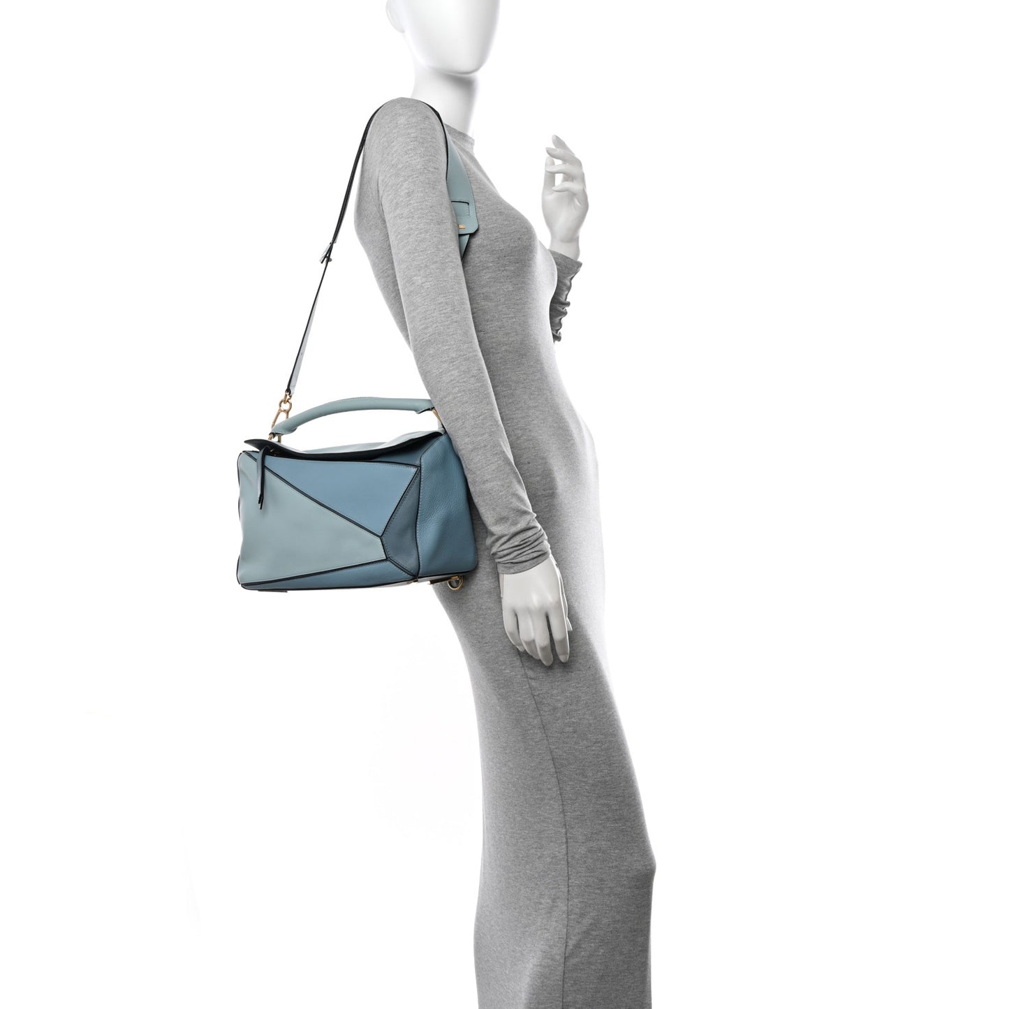 Calfskin Medium Puzzle Bag Aqua Light Blue Stone Blue