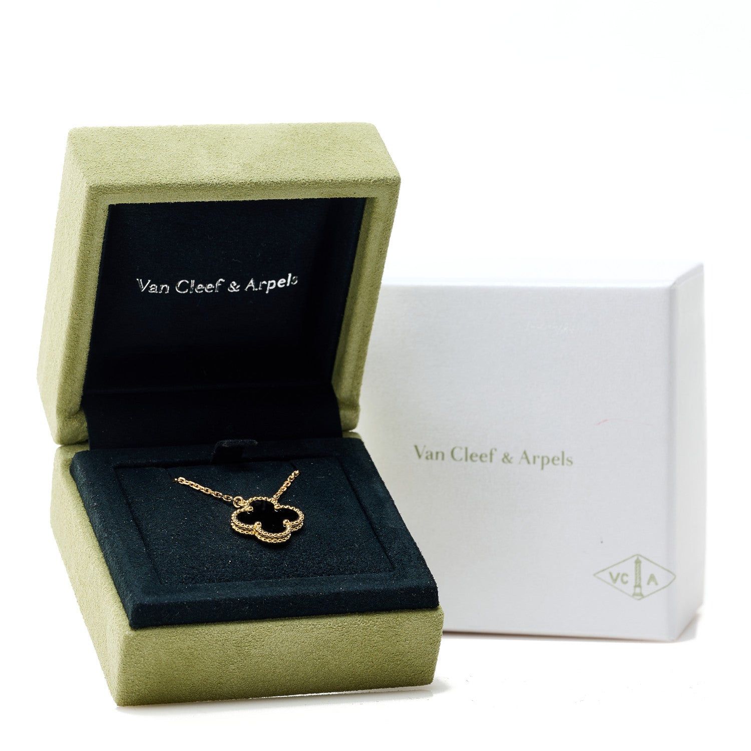 Van Cleef & Arpels 18K Yellow Gold Black Onyx Vintage Alhambra Pendant Necklace 6 of 6