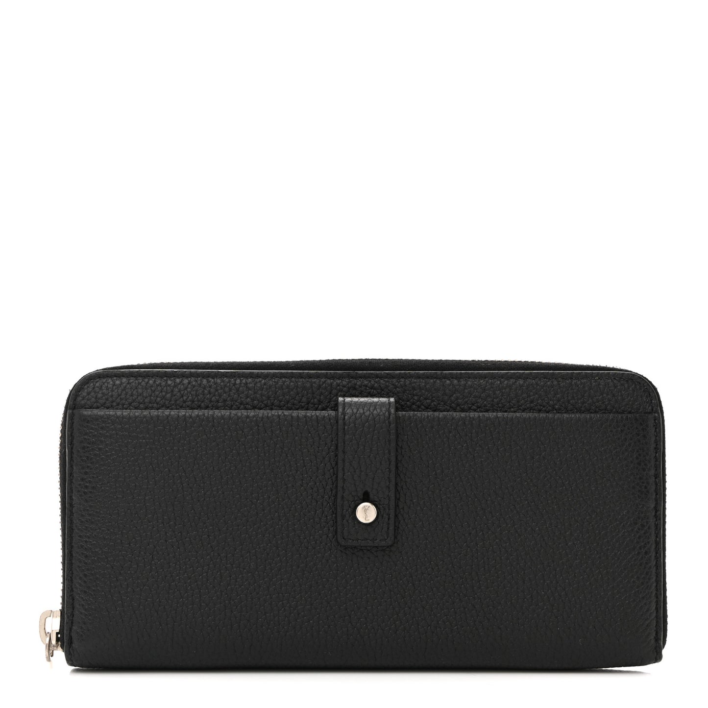 Grained Calfskin Classic Zip Around Snap Wallet Black