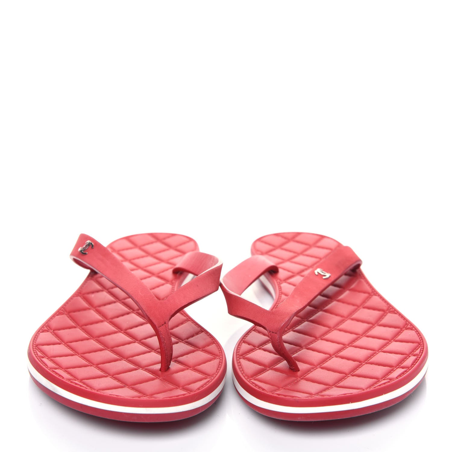 Chanel Suede Calfskin Rubber Thong Sandals 38 Red 2 of 12