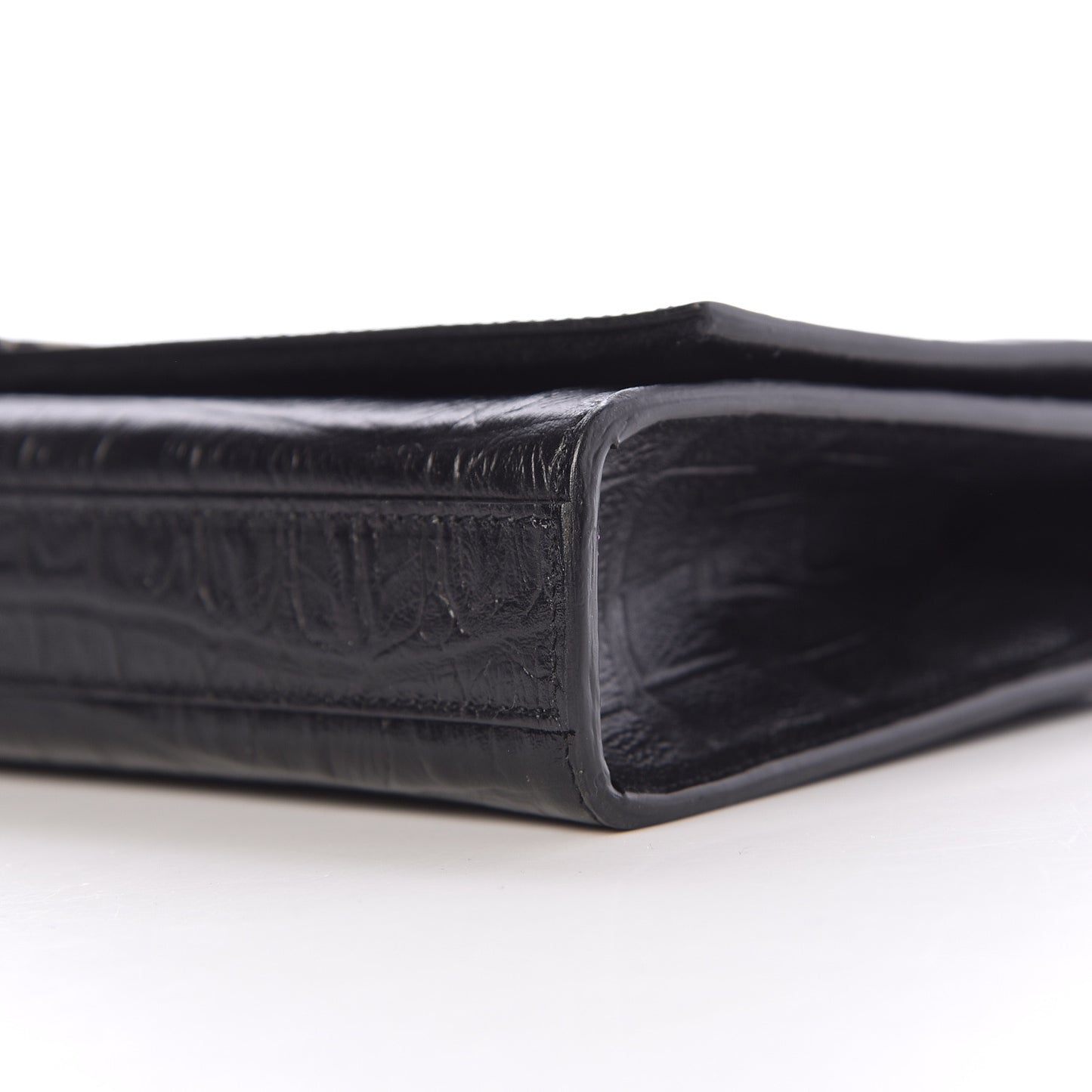 Calfskin Crocodile Embossed Classic Monogram Tassel Clutch Black