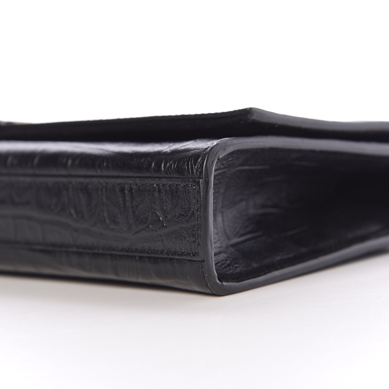 Saint Laurent Calfskin Crocodile Embossed Classic Monogram Tassel Clutch Black 12 of 13