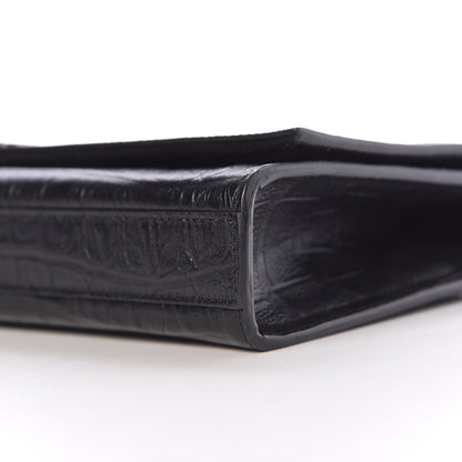 Saint Laurent Calfskin Crocodile Embossed Classic Monogram Tassel Clutch Black 12 of 13
