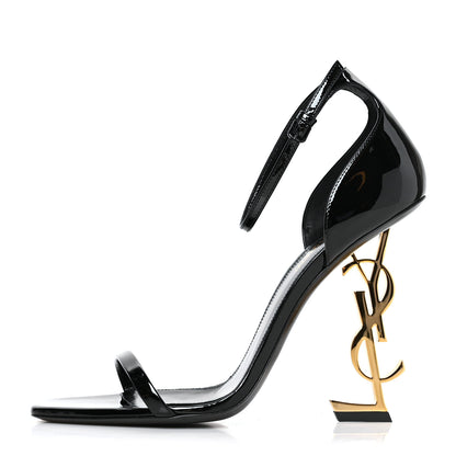 Saint Laurent Patent Calfskin Opyum 110 Sandals 40 Black Gold 1 of 7