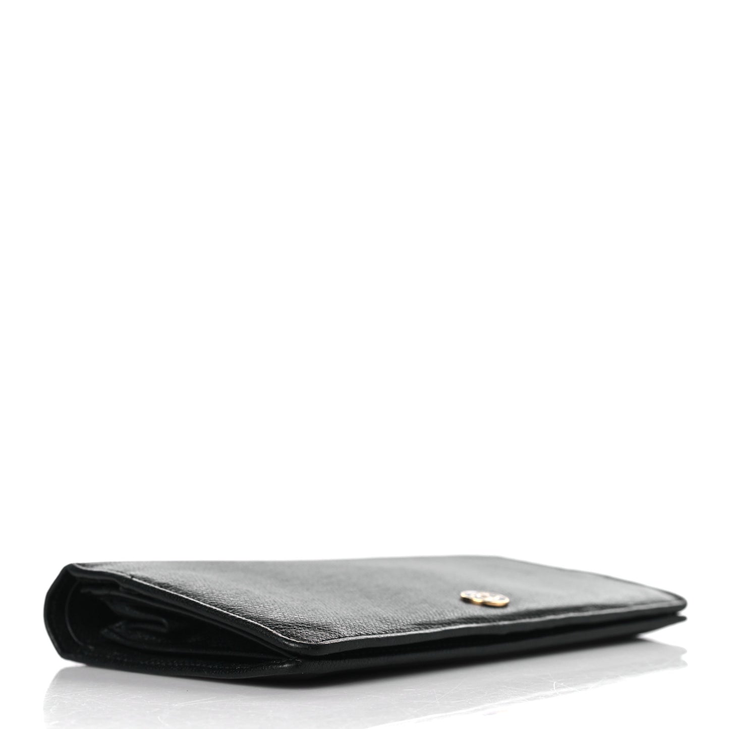 Grained Calfskin CC Button Yen Wallet Black