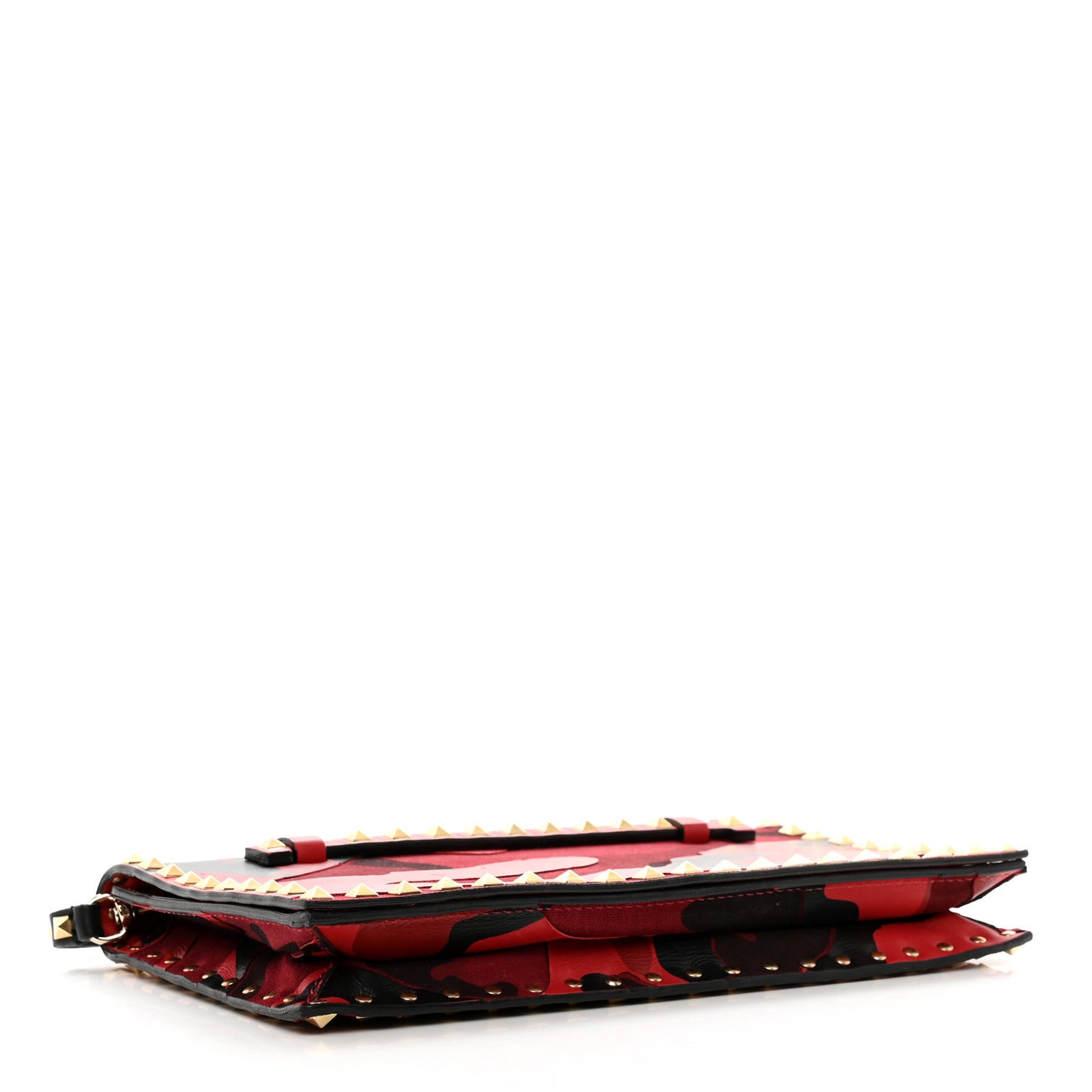 Nappa Canvas Camouflage Rockstud Wristlet Clutch Red Black